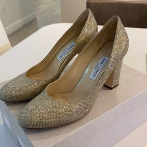 Jimmy Choo NEW Billie glitter pumps gold